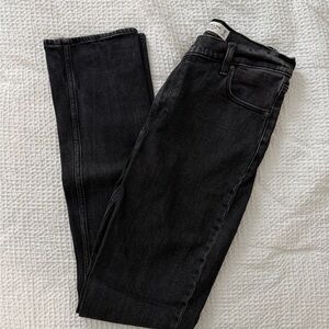 Abercrombie & Fitch Women's Black High Rise Diagonal Button Straight Leg Jeans